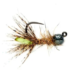 Fulling Mill Shop Flies Peeping Caddis Jig - Burnt Green - Barbless