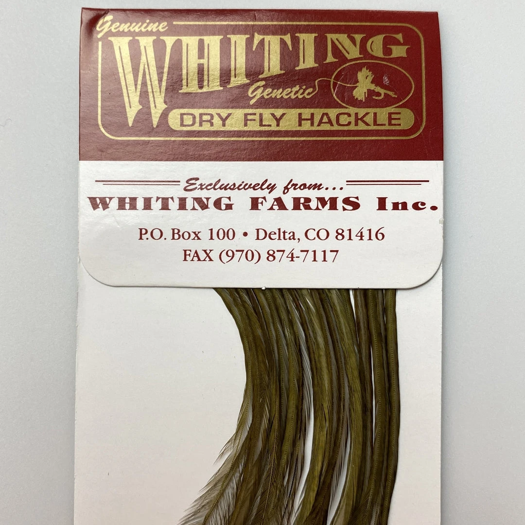 Whiting 100 Pack Dry Fly Hackle - Dark Olive - 14 3 Whiting 100 Pack Dry Fly Hackle - Dark Olive - 14