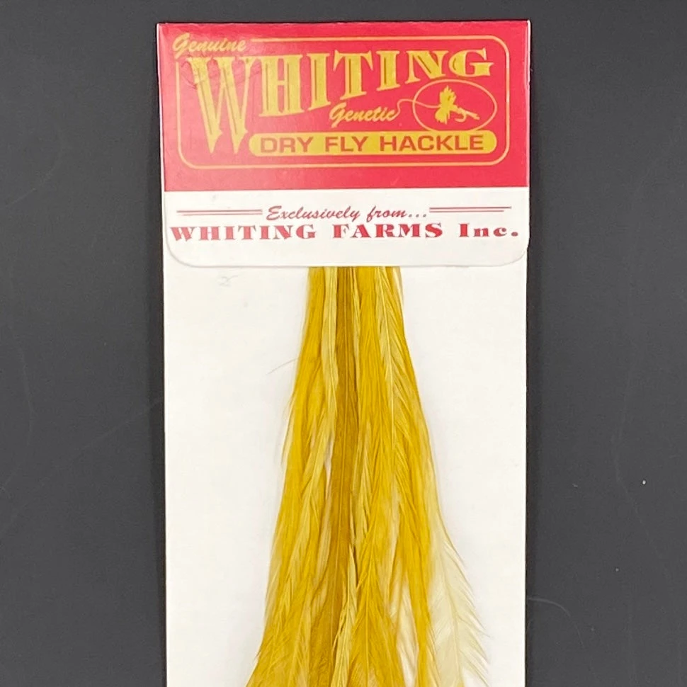 Whiting 100 Pack Dry Fly Hackle - White Dyed Golden Olive - 12 3 Whiting 100 Pack Dry Fly Hackle - White Dyed Golden Olive - 12