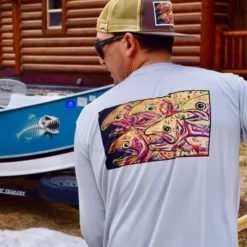 Abby Paffrath Clothing & Logo Gear Art 4 All Golden Trout Sun Shirt With Fly Fish Food Logo